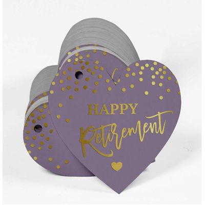 Etiquetas de Papel Metalizado para Lembrancinha e Pendurar 'Feliz Aposentadoria' - Inkdotpot 100 Etiquetas Metalizadas / Roxo - Ouro Rosé