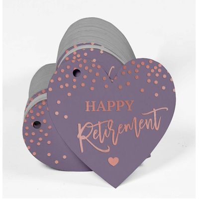 Etiquetas de Papel Metalizado para Lembrancinha e Pendurar 'Feliz Aposentadoria' - Inkdotpot 100 Etiquetas Metalizadas / Roxo - Ouro Rosé