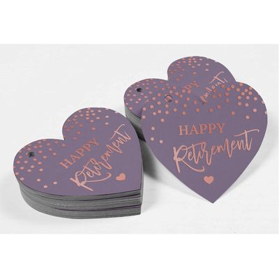 Etiquetas de Papel Metalizado para Lembrancinha e Pendurar 'Feliz Aposentadoria' - Inkdotpot 100 Etiquetas Metalizadas / Roxo - Ouro Rosé