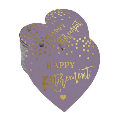 Etiquetas de Papel Metalizado para Lembrancinha e Pendurar 'Feliz Aposentadoria' - Inkdotpot 100 Etiquetas Metalizadas / Roxo - Ouro Rosé