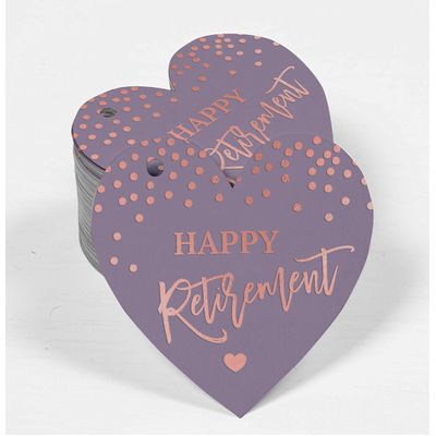 Etiquetas de Papel Metalizado para Lembrancinha e Pendurar 'Feliz Aposentadoria' - Inkdotpot 100 Etiquetas Metalizadas / Roxo - Ouro Rosé