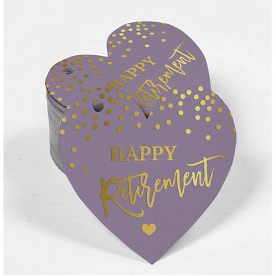 Etiquetas de Papel Metalizado para Lembrancinha e Pendurar 'Feliz Aposentadoria' - Inkdotpot 100 Etiquetas Metalizadas / Roxo - Ouro Rosé