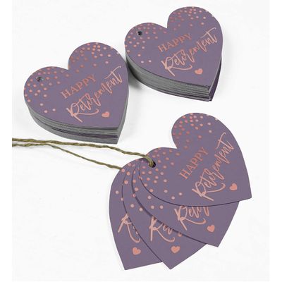 Etiquetas de Papel Metalizado para Lembrancinha e Pendurar 'Feliz Aposentadoria' - Inkdotpot 100 Etiquetas Metalizadas / Roxo - Ouro Rosé