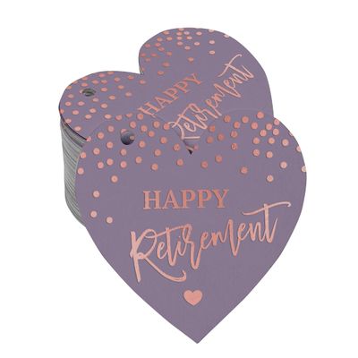 Etiquetas de Papel Metalizado para Lembrancinha e Pendurar 'Feliz Aposentadoria' - Inkdotpot 100 Etiquetas Metalizadas / Roxo - Ouro Rosé