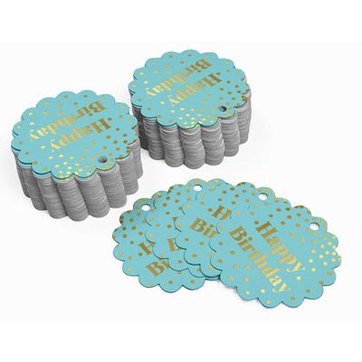 Etiquetas Pendentes de Papel Metalizado Happy Birthday para Lembrancinhas - Inkdotpot 50 Etiquetas Metalizadas / Azul - Dourado