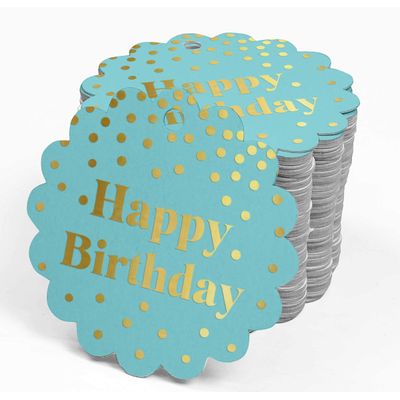 Etiquetas Pendentes de Papel Metalizado Happy Birthday para Lembrancinhas - Inkdotpot 50 Etiquetas Metalizadas / Azul - Dourado
