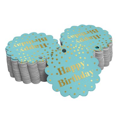 Etiquetas Pendentes de Papel Metalizado Happy Birthday para Lembrancinhas - Inkdotpot 50 Etiquetas Metalizadas / Azul - Dourado