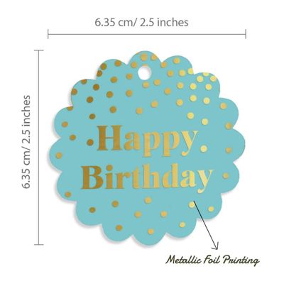 Etiquetas Pendentes de Papel Metalizado Happy Birthday para Lembrancinhas - Inkdotpot 50 Etiquetas Metalizadas / Azul - Dourado