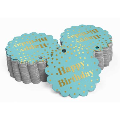Etiquetas Pendentes de Papel Metalizado Happy Birthday para Lembrancinhas - Inkdotpot 50 Etiquetas Metalizadas / Azul - Dourado