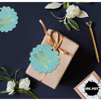 Etiquetas Pendentes de Papel Metalizado Happy Birthday para Lembrancinhas - Inkdotpot 50 Etiquetas Metalizadas / Azul - Dourado