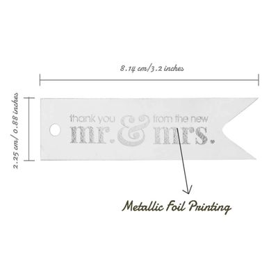 Etiquetas de Papel Metalizado 'Obrigado' para Novas Etiquetas Pendentes de Lembrancinhas de Casamento - Inkdotpot 50 Etiquetas Metalizadas / Branco - Prata