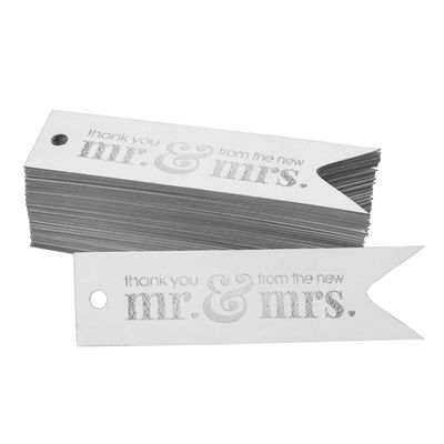 Etiquetas de Papel Metalizado 'Obrigado' para Novas Etiquetas Pendentes de Lembrancinhas de Casamento - Inkdotpot 50 Etiquetas Metalizadas / Branco - Prata
