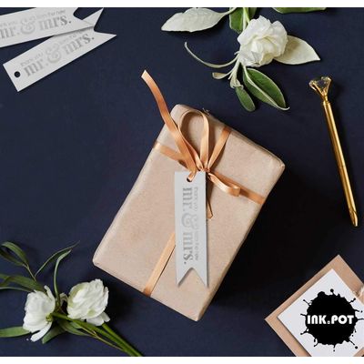 Etiquetas de Papel Metalizado 'Obrigado' para Novas Etiquetas Pendentes de Lembrancinhas de Casamento - Inkdotpot 50 Etiquetas Metalizadas / Branco - Prata