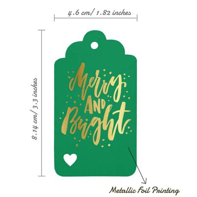 Etiquetas de Papel Metalizadas 'Merry and Bright' para Lembrancinhas de Natal e para Pendurar - Inkdotpot 50 Etiquetas Metalizadas / Verde - Ouro Rosé