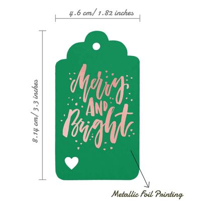 Etiquetas de Papel Metalizadas 'Merry and Bright' para Lembrancinhas de Natal e para Pendurar - Inkdotpot 50 Etiquetas Metalizadas / Verde - Ouro Rosé