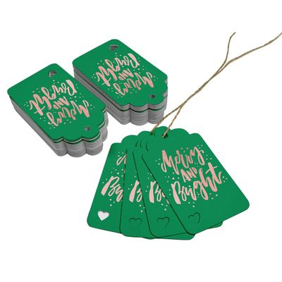 Etiquetas de Papel Metalizadas 'Merry and Bright' para Lembrancinhas de Natal e para Pendurar - Inkdotpot 50 Etiquetas Metalizadas / Verde - Ouro Rosé