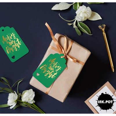 Etiquetas de Papel Metalizadas 'Merry and Bright' para Lembrancinhas de Natal e para Pendurar - Inkdotpot 50 Etiquetas Metalizadas / Verde - Ouro Rosé