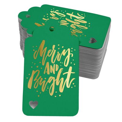 Etiquetas de Papel Metalizadas 'Merry and Bright' para Lembrancinhas de Natal e para Pendurar - Inkdotpot 50 Etiquetas Metalizadas / Verde - Ouro Rosé