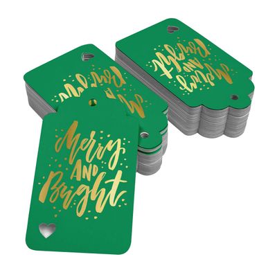 Etiquetas de Papel Metalizadas 'Merry and Bright' para Lembrancinhas de Natal e para Pendurar - Inkdotpot 50 Etiquetas Metalizadas / Verde - Ouro Rosé