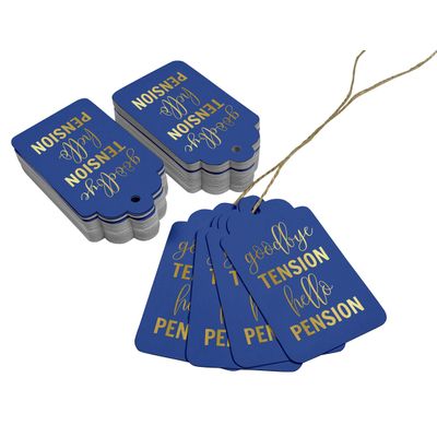 Tag de Papel para Pendurar com Folheado 'Good Bye Tension Hello Pension' para Lembrancinha de Aposentadoria - Inkdotpot 50 Etiquetas Metalizadas / Marrom - Prata