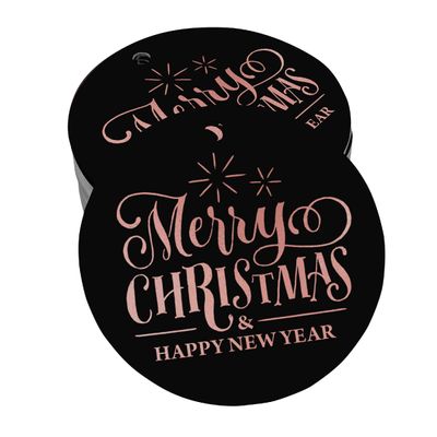 Etiquetas de Papel Metalizado com Texto 'Merry Christmas & Happy New Year' Para Lembrancinhas e Para Pendurar - Inkdotpot 100 Etiquetas Metalizadas / Preto - Ouro Rosé