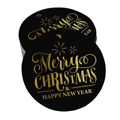 Etiquetas de Papel Metalizado com Texto 'Merry Christmas & Happy New Year' Para Lembrancinhas e Para Pendurar - Inkdotpot 100 Etiquetas Metalizadas / Preto - Ouro Rosé