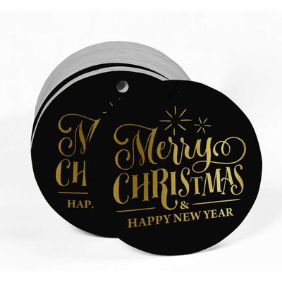 Etiquetas de Papel Metalizado com Texto 'Merry Christmas & Happy New Year' Para Lembrancinhas e Para Pendurar - Inkdotpot 100 Etiquetas Metalizadas / Preto - Ouro Rosé