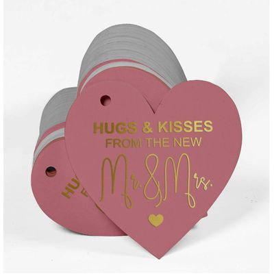 Etiquetas de Papel para Lembrancinha de Casamento 'Abraços e Beijos' em Metalizado para Pendurar - Inkdotpot 100 Etiquetas Metalizadas / Rosa - Dourado