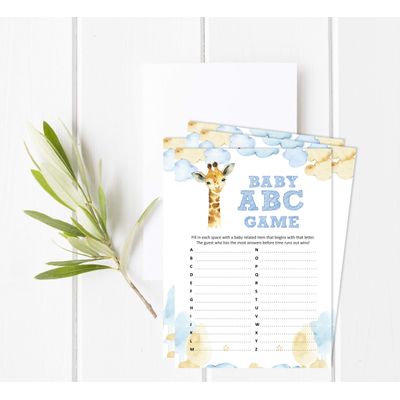 Conjunto de 50 Jogos para Chá de Bebê - Alfabeto ABC com Girafa e Animais da Selva - Inkdotpot 12,7 Cm × 17,78 Cm / Branco - O Que Tem no Seu Celular