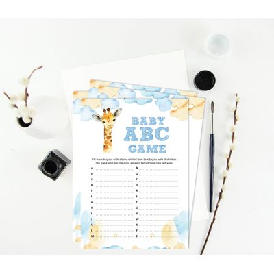 Conjunto de 50 Jogos para Chá de Bebê - Alfabeto ABC com Girafa e Animais da Selva - Inkdotpot 12,7 Cm × 17,78 Cm / Branco - O Que Tem no Seu Celular