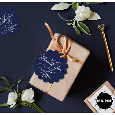 Etiquetas de Papel Metalizado para Pendurar 'Obrigado por Celebrar Comigo' para Lembrancinha de Aniversário - Inkdotpot 100 Etiquetas Metalizadas / Azul - Prata
