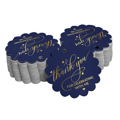 Etiquetas de Papel Metalizado para Pendurar 'Obrigado por Celebrar Comigo' para Lembrancinha de Aniversário - Inkdotpot 100 Etiquetas Metalizadas / Azul - Prata