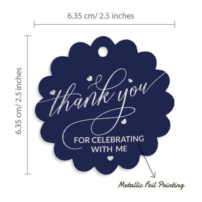 Etiquetas de Papel Metalizado para Pendurar 'Obrigado por Celebrar Comigo' para Lembrancinha de Aniversário - Inkdotpot 100 Etiquetas Metalizadas / Azul - Prata