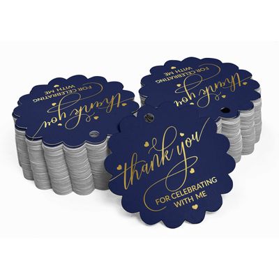 Etiquetas de Papel Metalizado para Pendurar 'Obrigado por Celebrar Comigo' para Lembrancinha de Aniversário - Inkdotpot 100 Etiquetas Metalizadas / Azul - Prata