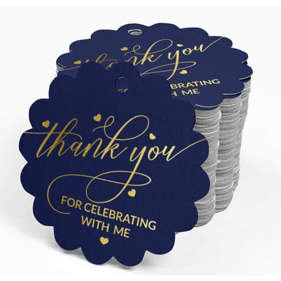 Etiquetas de Papel Metalizado para Pendurar 'Obrigado por Celebrar Comigo' para Lembrancinha de Aniversário - Inkdotpot 100 Etiquetas Metalizadas / Azul - Prata