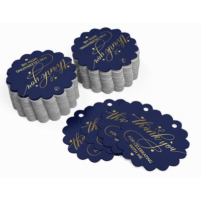 Etiquetas de Papel Metalizado para Pendurar 'Obrigado por Celebrar Comigo' para Lembrancinha de Aniversário - Inkdotpot 100 Etiquetas Metalizadas / Azul - Prata