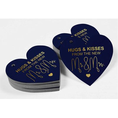 Tags de Papel para Lembrancinhas para Pendurar "Hugs & Kisses" com Acabamento Foil da The Wedding Tags - Inkdotpot 100 Etiquetas Metalizadas / Azul - Prata