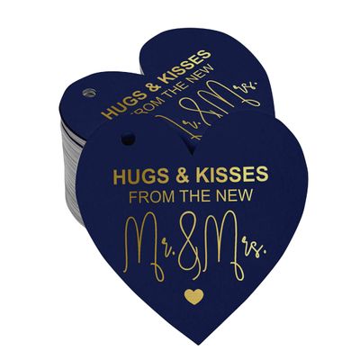 Tags de Papel para Lembrancinhas para Pendurar "Hugs & Kisses" com Acabamento Foil da The Wedding Tags - Inkdotpot 100 Etiquetas Metalizadas / Azul - Prata