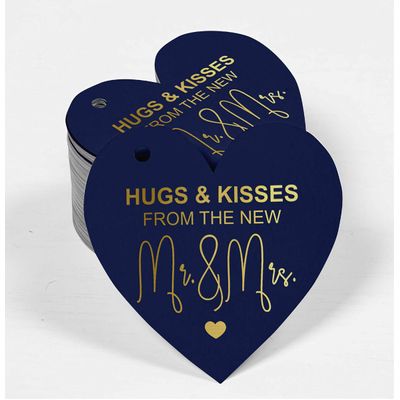 Tags de Papel para Lembrancinhas para Pendurar "Hugs & Kisses" com Acabamento Foil da The Wedding Tags - Inkdotpot 100 Etiquetas Metalizadas / Azul - Prata