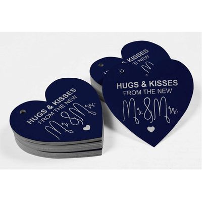 Tags de Papel para Lembrancinhas para Pendurar "Hugs & Kisses" com Acabamento Foil da The Wedding Tags - Inkdotpot 100 Etiquetas Metalizadas / Azul - Prata