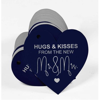 Tags de Papel para Lembrancinhas para Pendurar "Hugs & Kisses" com Acabamento Foil da The Wedding Tags - Inkdotpot 100 Etiquetas Metalizadas / Azul - Prata