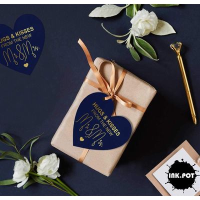 Tags de Papel para Lembrancinhas para Pendurar "Hugs & Kisses" com Acabamento Foil da The Wedding Tags - Inkdotpot 100 Etiquetas Metalizadas / Azul - Prata