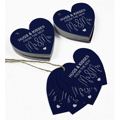 Tags de Papel para Lembrancinhas para Pendurar "Hugs & Kisses" com Acabamento Foil da The Wedding Tags - Inkdotpot 100 Etiquetas Metalizadas / Azul - Prata