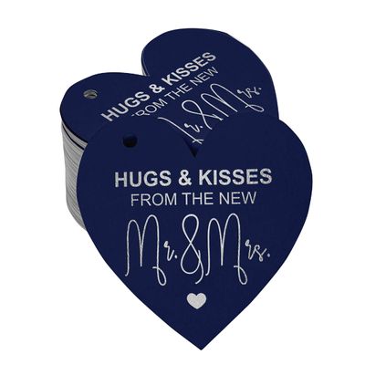 Tags de Papel para Lembrancinhas para Pendurar "Hugs & Kisses" com Acabamento Foil da The Wedding Tags - Inkdotpot 100 Etiquetas Metalizadas / Azul - Prata