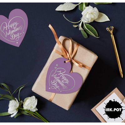 Etiquetas Pendentes de Papel Metalizado 'Feliz Dia dos Namorados' para Lembrancinhas - Inkdotpot 50 Etiquetas Metalizadas / Roxo - Prata