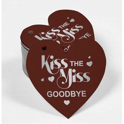Etiqueta de Papel Pendurada 'Kiss the Miss Goodbye' com Foil para Lembrancinha de Chá de Noiva - Inkdotpot 50 Etiquetas Metalizadas / Marrom - Prata