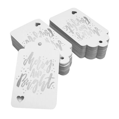 Etiquetas Pendentes de Papel Metalizado "Merry and Bright" para Lembrancinhas de Natal - Inkdotpot 50 Etiquetas Metalizadas / Branco - Prata
