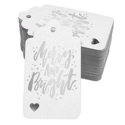 Etiquetas Pendentes de Papel Metalizado "Merry and Bright" para Lembrancinhas de Natal - Inkdotpot 50 Etiquetas Metalizadas / Branco - Prata