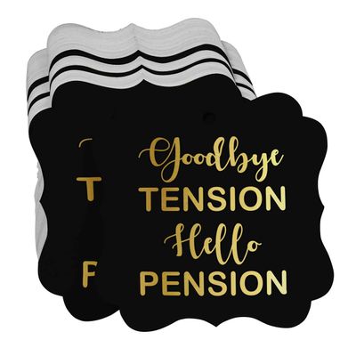 Etiquetas de Papel para Pendurar em Formato de Colchete com Foil 'Adeus Tensão, Olá Aposentadoria' Lembrancinha - Inkdotpot 50 Etiquetas Metalizadas / Preto - Ouro Rosé