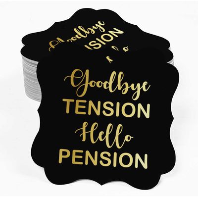 Etiquetas de Papel para Pendurar em Formato de Colchete com Foil 'Adeus Tensão, Olá Aposentadoria' Lembrancinha - Inkdotpot 50 Etiquetas Metalizadas / Preto - Ouro Rosé